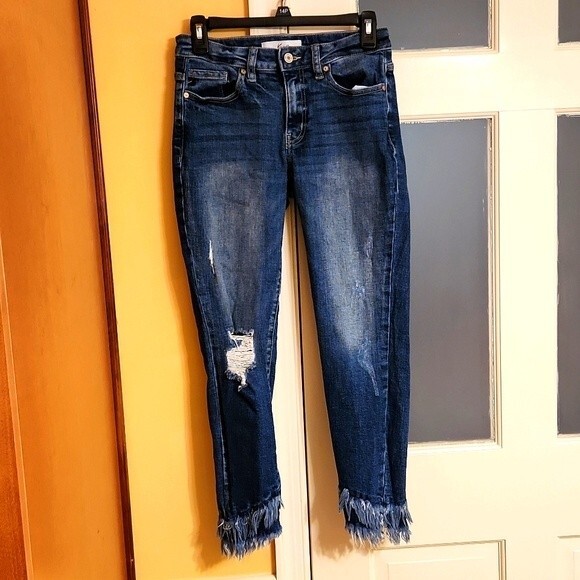 KanCan Women's Mid Rise Ankle Skinny Jeans Distressed Hems Size 26 (US 2) - Picture 1 of 7